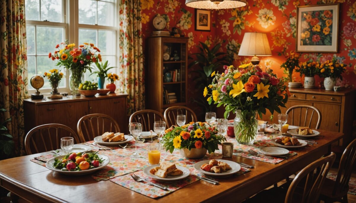 Quand les fleurs envahissent la table : une ambiance rétro des années 70